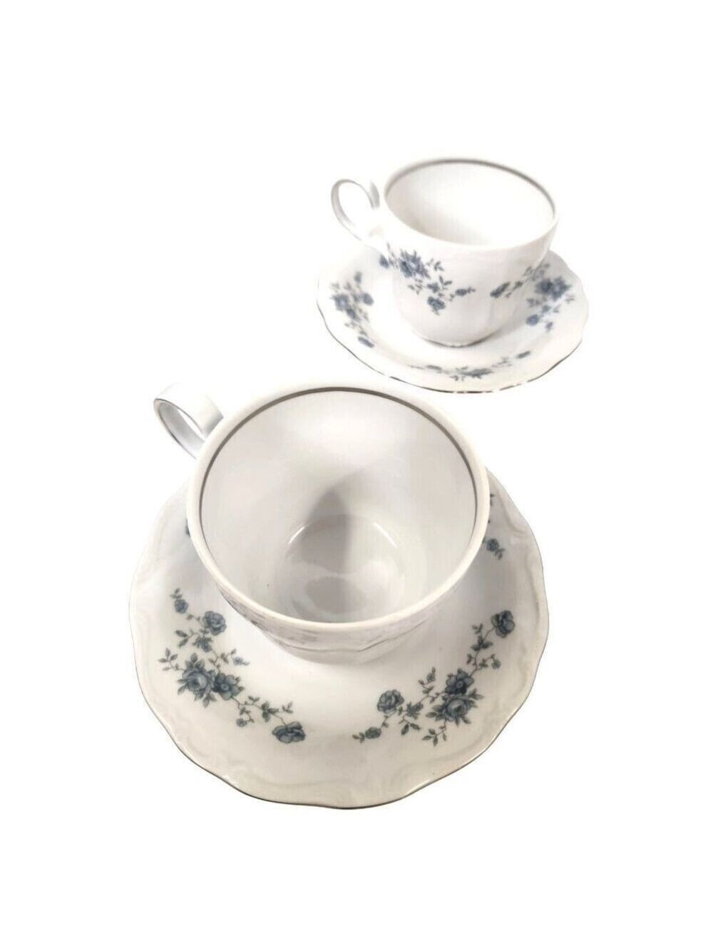 Johann Haviland Bavaria Blue Garland Fine China Set of 2 Cups and 2 Saucers Vint